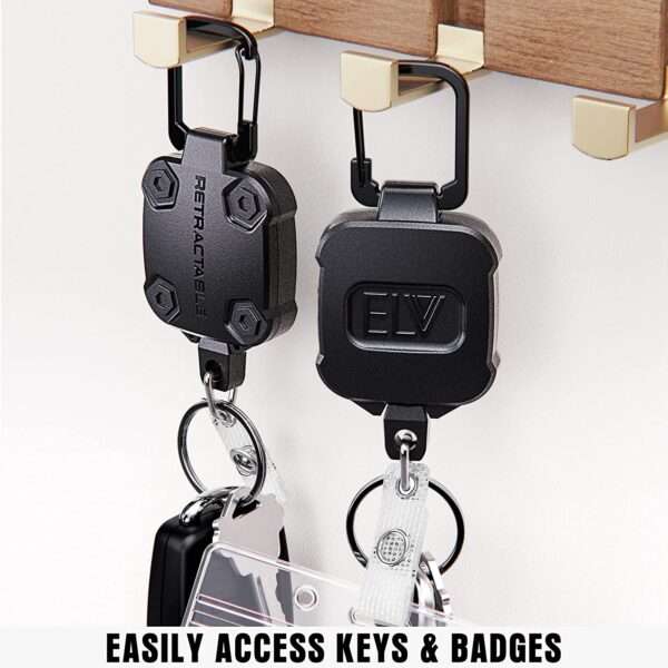 ELV Retractable ID Badge Holder, Heavy Duty Metal Body and Steel Cord,  Carabiner Key Chain Metal Keychain with Belt Clip and 31 inch Wire  Extension